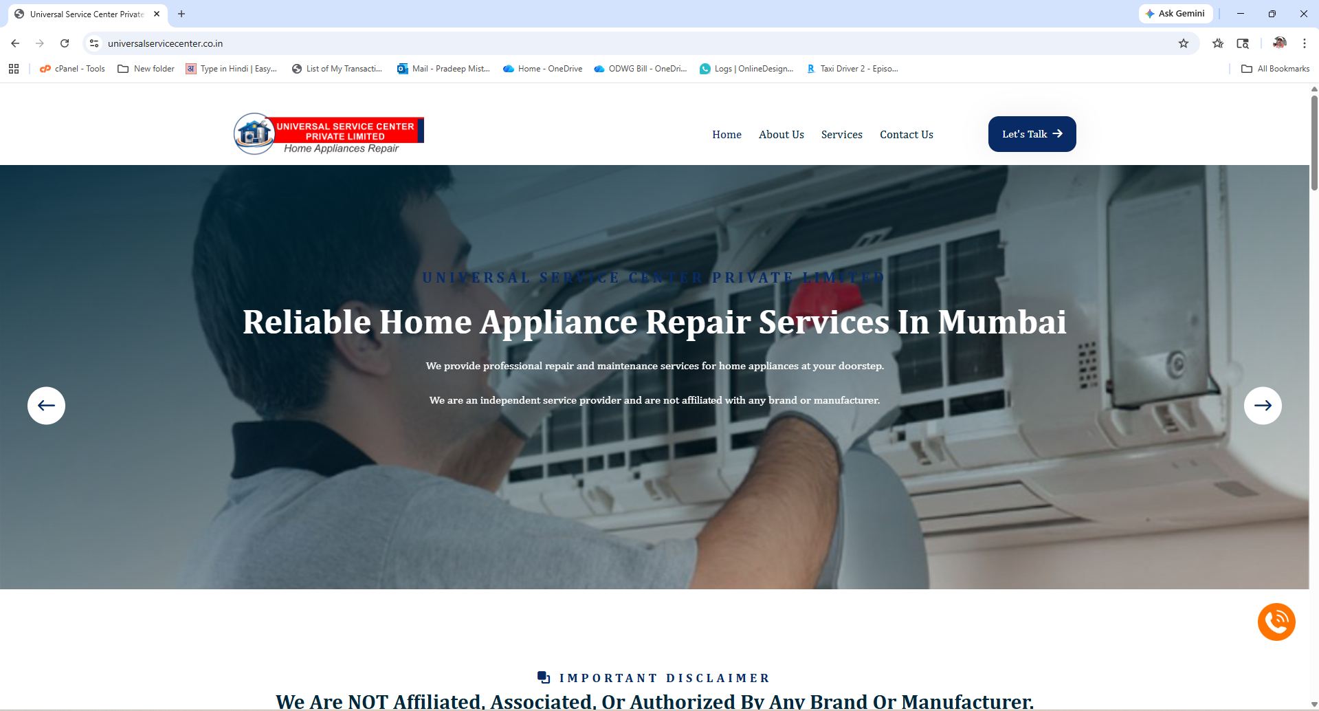 Universal Service Center website project
